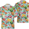 Fruit And Hibiscus Tropical Aloha Hawaiian Shirt, Aloha Vibes Beach Shirt, Tropical Summer Beach Aloha Button Down Short Sleeve Mens Hawaiian