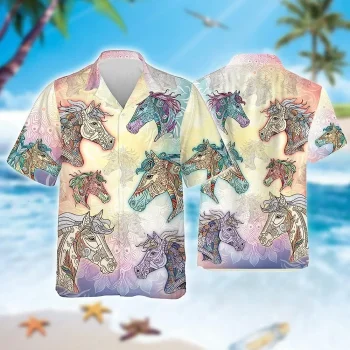 Vintage Mandala Horse Hawaiian Shirt For Men, Horse Shirt Short Sleeve, Casual Printed Beach Summer Shirt, Buttorn Down Shirt, Hawaiian Style Shirts