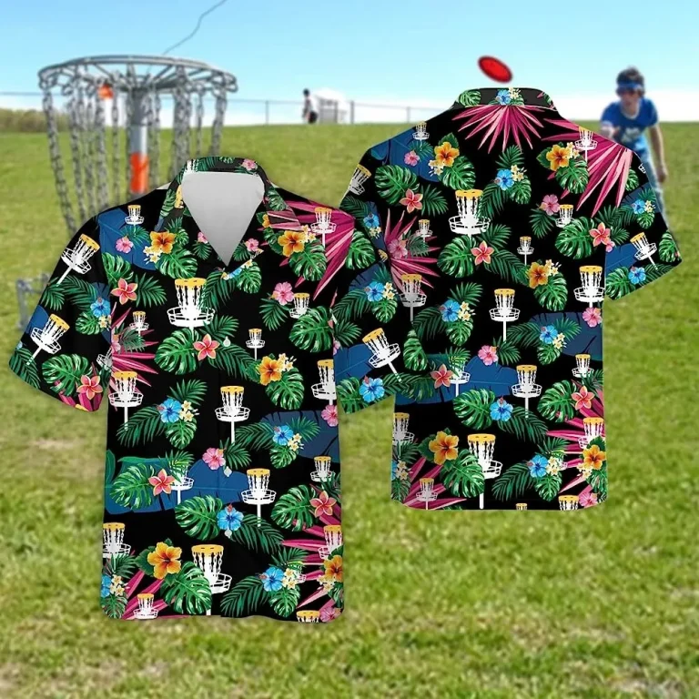 Disc Golf Tropical Pattern Shirt For Men Women, Disc Golf Hawaiian Shirt, Sport Button Down Hawaiian Shirt, Casual Printed Beach Summer Shirt