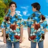 Cow Men's Hawaiian Shirt, Surfing Tropical Summer Beach Aloha Button Down Short Sleeve Mens Hawaiian, Casual Printed Beach Summer Shirt