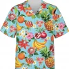 Fruit And Hibiscus Tropical Aloha Hawaiian Shirt, Aloha Vibes Beach Shirt, Tropical Summer Beach Aloha Button Down Short Sleeve Mens Hawaiian