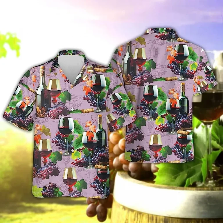 Vintage Grape Wine Hawaiian Shirts For Men, Wine Lovers Gift, Grape Wine Summer Shirt, Hawaiian Casual Button Down Shirt, Summer Aloha Shirt