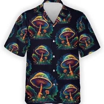 Mushroom Awesome Hawaiian Shirt For Men Women, Mushroom Summer Aloha Shirt, Casual Button Down Short Sleeve Shirt, Vintage Beach Shirt