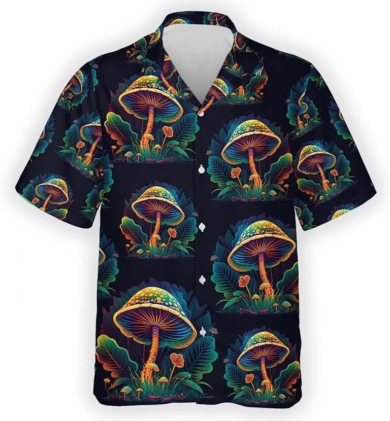 Mushroom Awesome Hawaiian Shirt For Men Women, Mushroom Summer Aloha Shirt, Casual Button Down Short Sleeve Shirt, Vintage Beach Shirt