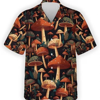 Vintage Mushroom Hawaiian Aloha Shirt For Men Women, Mushroom Casual Button Down Hawaiian Shirt, Aloha Beach Shirt, Summer Vacation Shirt