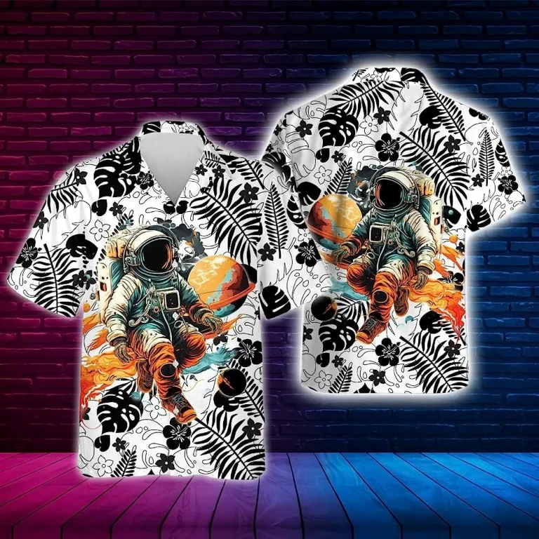 Astronaut Tropical Pattern Hawaiian Shirt For Men Women, Astronaut Summer Beach Shirt, Tropical Button Shirt, Hawaiian Style Shirts