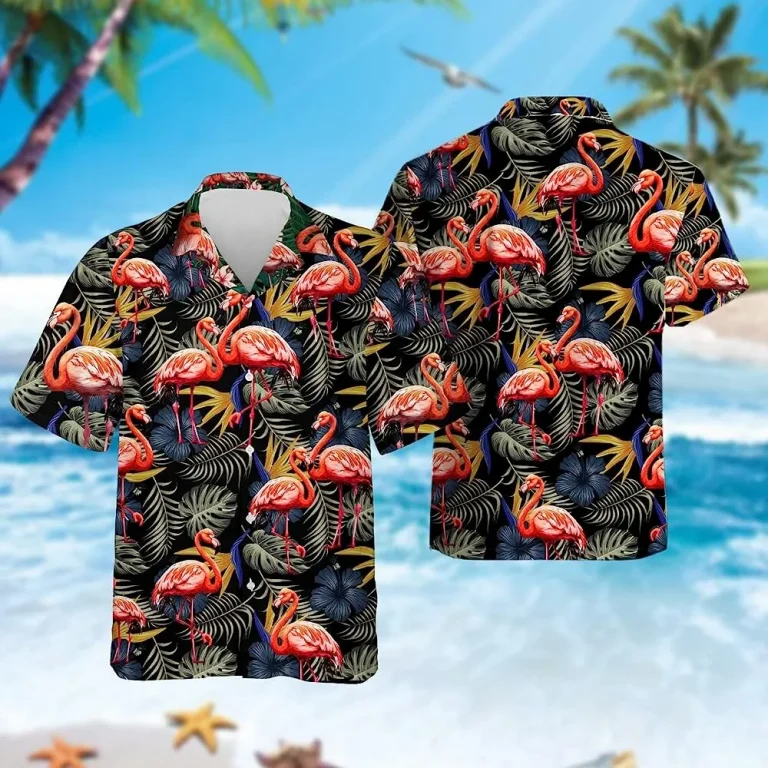 Flamingo Tropical Pattern Hawaiian Shirt, Flamingo Casual Button Down Shirt, Tropical Beach Shirt, Aloha Beach Shirt, Family Aloha Shirts