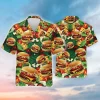 Hamburger Hawaiian Shirt For Men Women, Burger Casual Button Down Shirt, Fast Food Summer Beach Shirt, Hawaiian Aloha Shirt