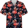 Funny Flamingo Tropical Beach Shirt, Flamingo Hawaiian Shirt, Casual Button Down Shirt Short Sleeve, Summer Aloha Shirt, Vintage Hawaii Beach Shirt