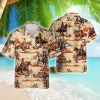 Vintage Cowboy Aloha Hawaiian Shirt Short Sleeve, Mens Button Down Hawaiian Shirt, Casual Printed Beach Summer Shirt, Family Aloha Shirts
