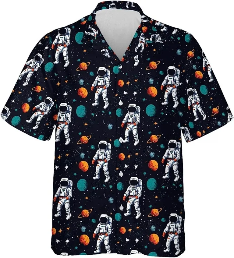 Space Astronaut Hawaiian Shirt For Men Women, Astronaut Casual Button Down Short Sleeve Shirt, Vintage Hawaii Beach Shirt, Summer Aloha Shirt