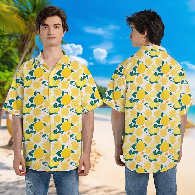 Vintage Lemon Hawaiian Shirt, Tropical Citrus Fruits Button Down Hawaiian Shirt, Casual Printed Beach Summer Shirt, Summer Beach Shirt, Aloha Shirt