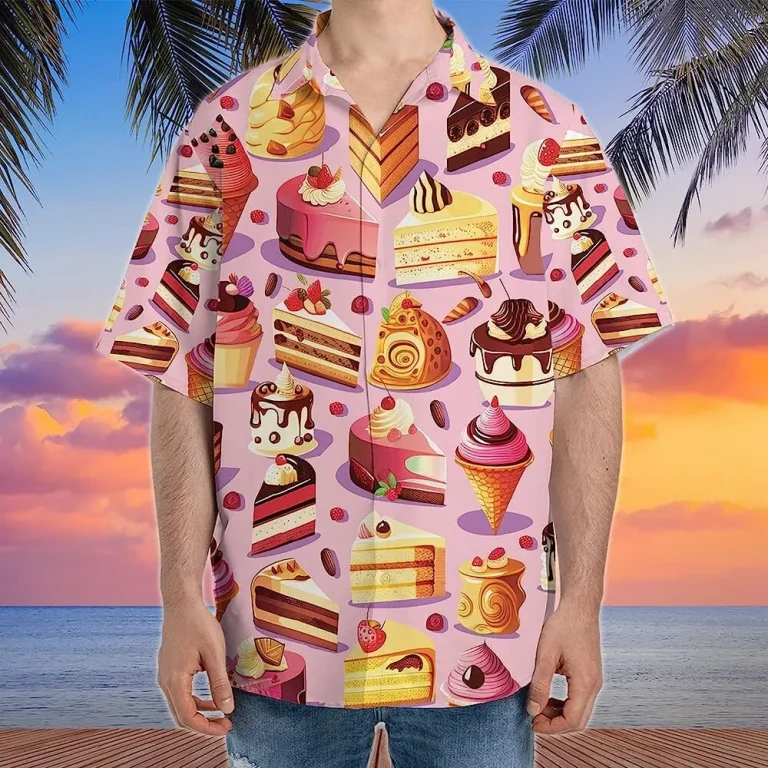 Strawberries And Chocolate Cakes Hawaiian Shirt, Sweet Cakes Shirt, Beach Style Button Down Shirt, Short Sleeve Shirt, Gift For Sweet Tooth