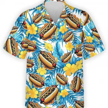 Hotdog Tropical Pattern Hawaiian Shirt, Hotdog Casual Printed Beach Summer Shirt, Beach Style Button Down Shirt, Tropical Beach Shirt, Summer Shirt