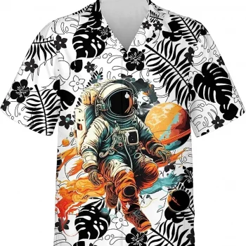 Astronaut Tropical Pattern Hawaiian Shirt For Men Women, Astronaut Summer Beach Shirt, Tropical Button Shirt, Hawaiian Style Shirts