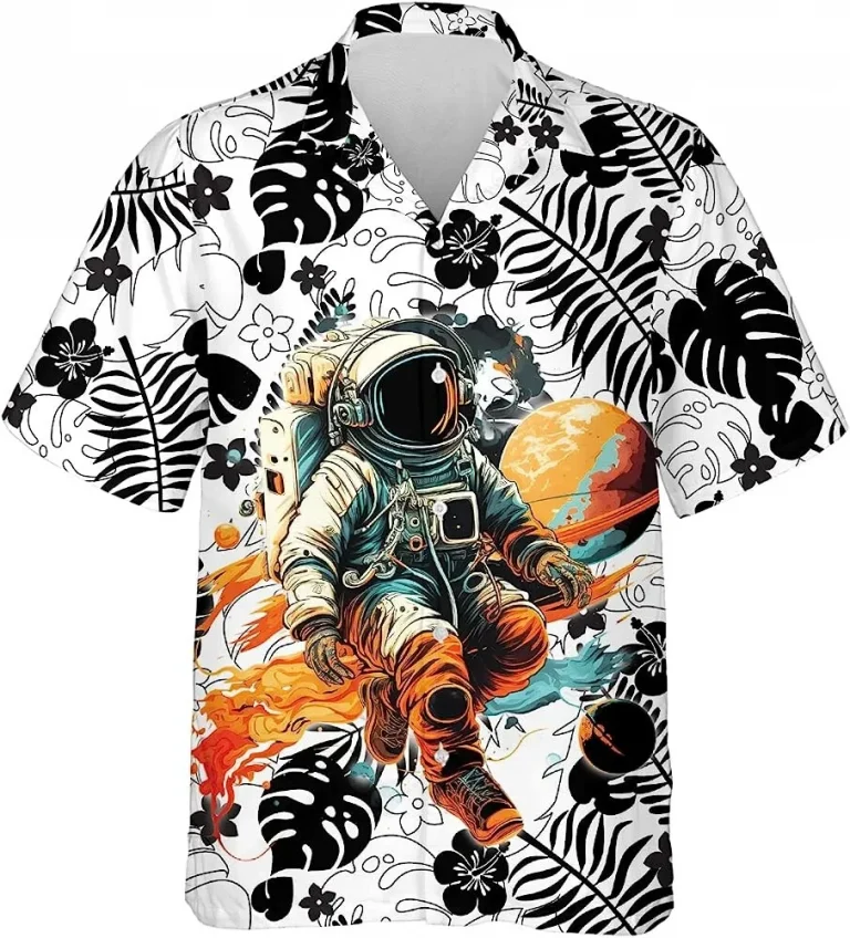 Astronaut Tropical Pattern Hawaiian Shirt For Men Women, Astronaut Summer Beach Shirt, Tropical Button Shirt, Hawaiian Style Shirts