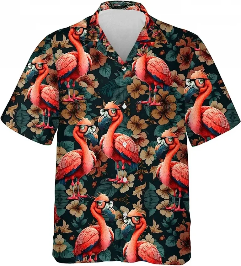 Flamingo Tropical Pattern Summer Mens Hawaiian Shirt, Flamingo Button Down Shirt, Hibiscus Flower Hawaiian Shirt, Summer Beach Shirt, Vacation Shirt