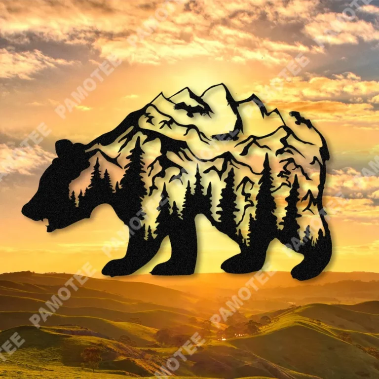 Bear And Mountain Metal Art, Gift For Him, Father's Day Gift