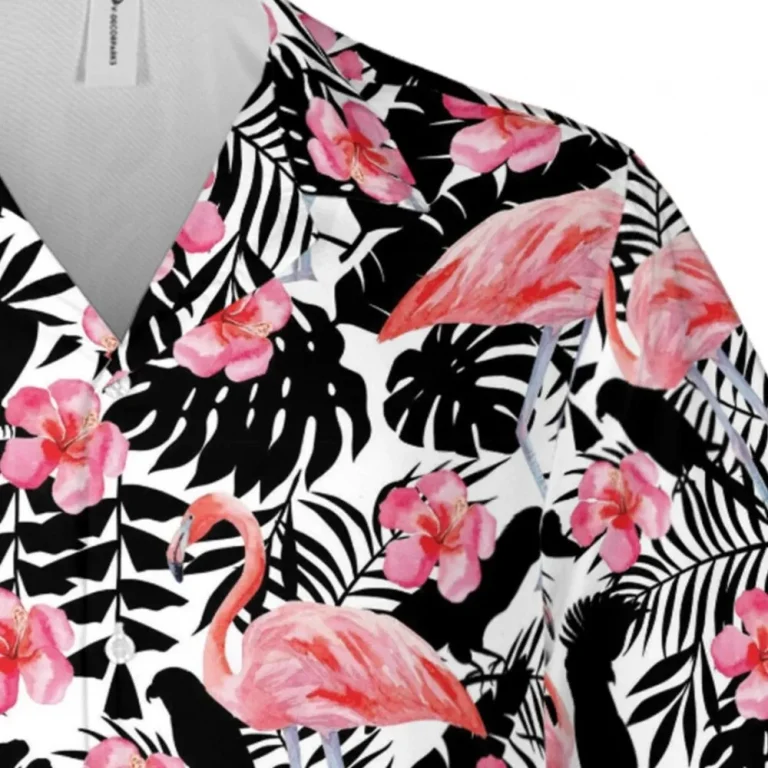 Pink Flamingo, Black Parrots And Plants Hawaii Shirt, 3d T-shirt, Aloha Shirt For Mens, Womens