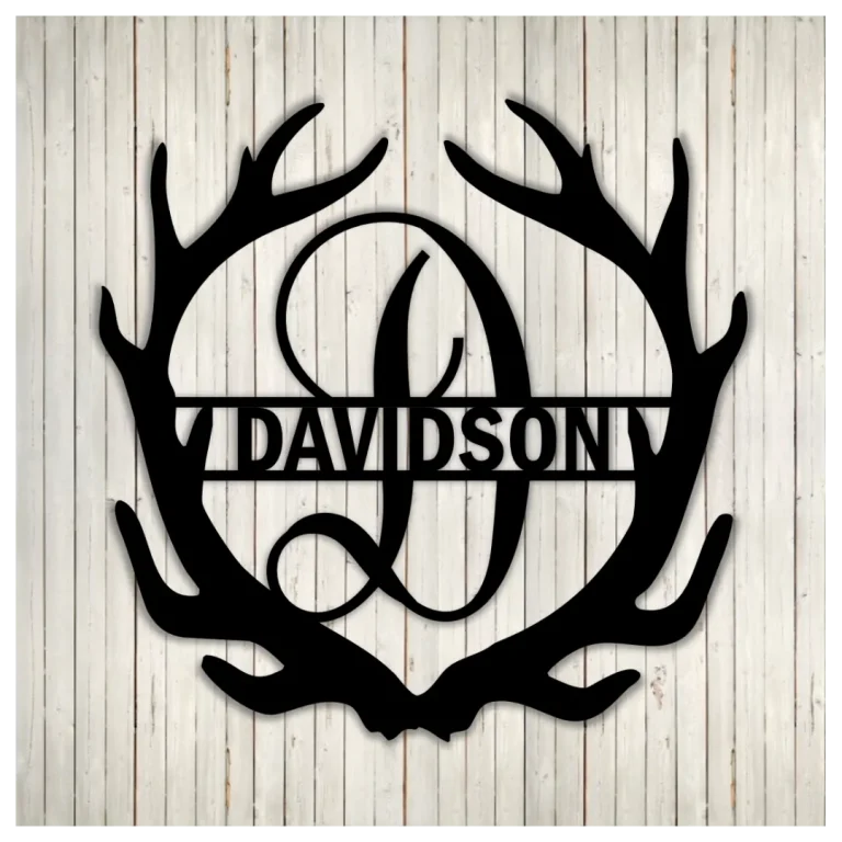 Antler Split Monogram Custom Name Metal Sign, Art, Wall Decor | Nalaprint