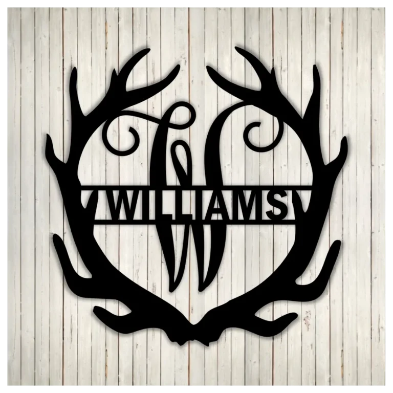 Antler Split Monogram Custom Name Metal Sign, Art, Wall Decor | Nalaprint