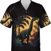 Dinosaur On Island Hawaiian Shirts For Men, Tropical Dinosaur Short Sleeve Button Down Shirt, Button Vintage Aloha Hawaii Shirt, Family Aloha Shirts