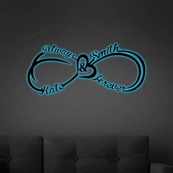 Always & Forever Personalized Names Infinity Heart Metal Sign With Led Lights, Valentine Wall Art For Couples, Newly Engaged Gifts