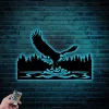 American Eagle Metal Wall Art With Led Lights, American Flag Wall Decor, Us Large Metal Eagle Wall Sign, Fourth Of July Independence Day Flag