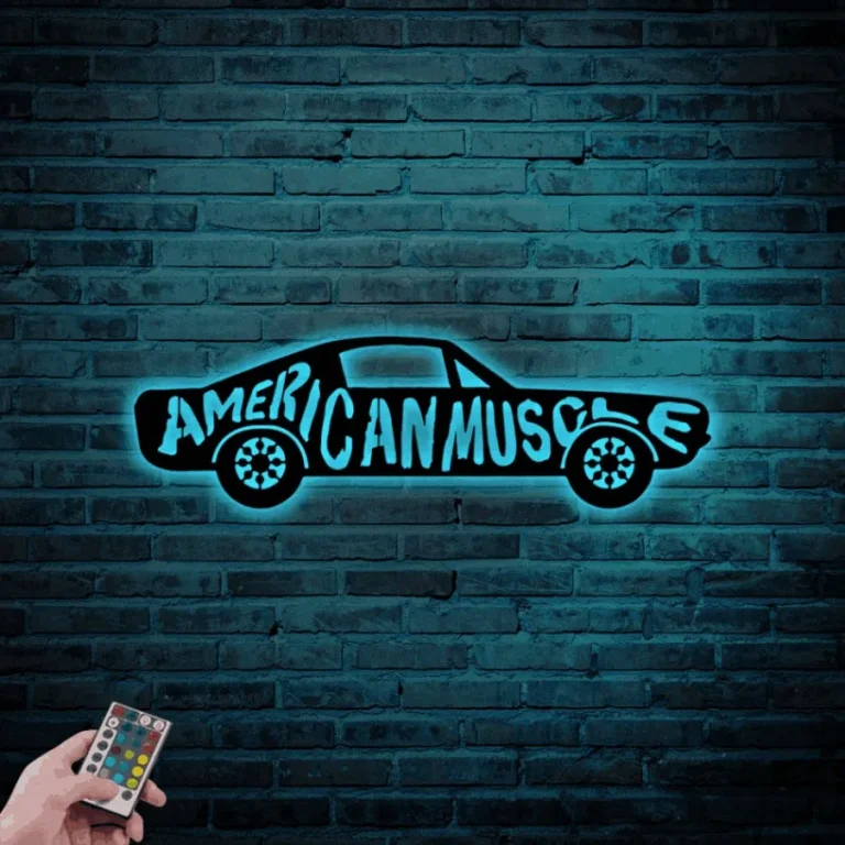 American Muscle Car Metal Sign With Led Lights, Metal Garage Sign Gift Garage Metal Art Garage Home Decor Vintage Car Metal Sign Metal Wall Art