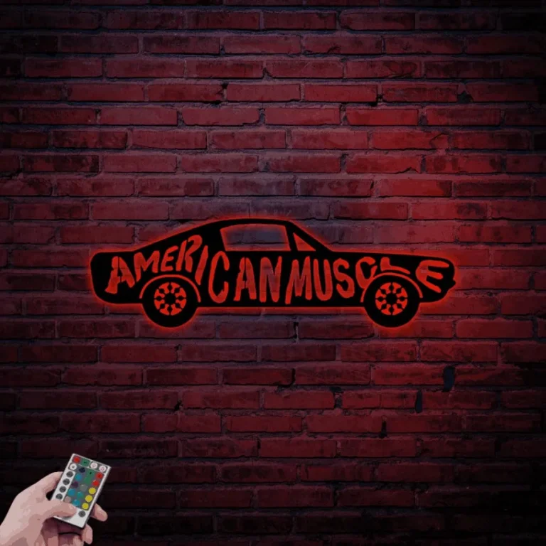 American Muscle Car Metal Sign With Led Lights, Metal Garage Sign Gift Garage Metal Art Garage Home Decor Vintage Car Metal Sign Metal Wall Art