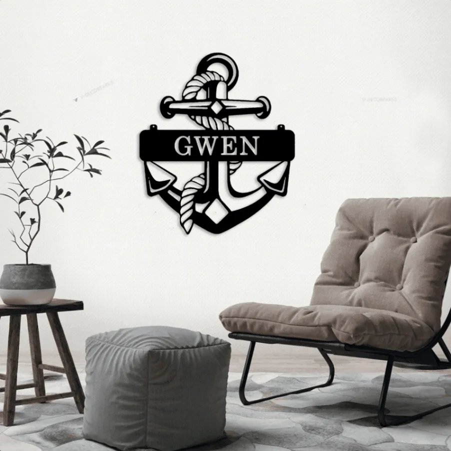 Anchor Sign With Led Lights, Beach Decor, Anchor Family Name, Wall Decor, Custom Wedding Gift, Metal Wall Art, Lake Metal Sign, Custom Name Sign