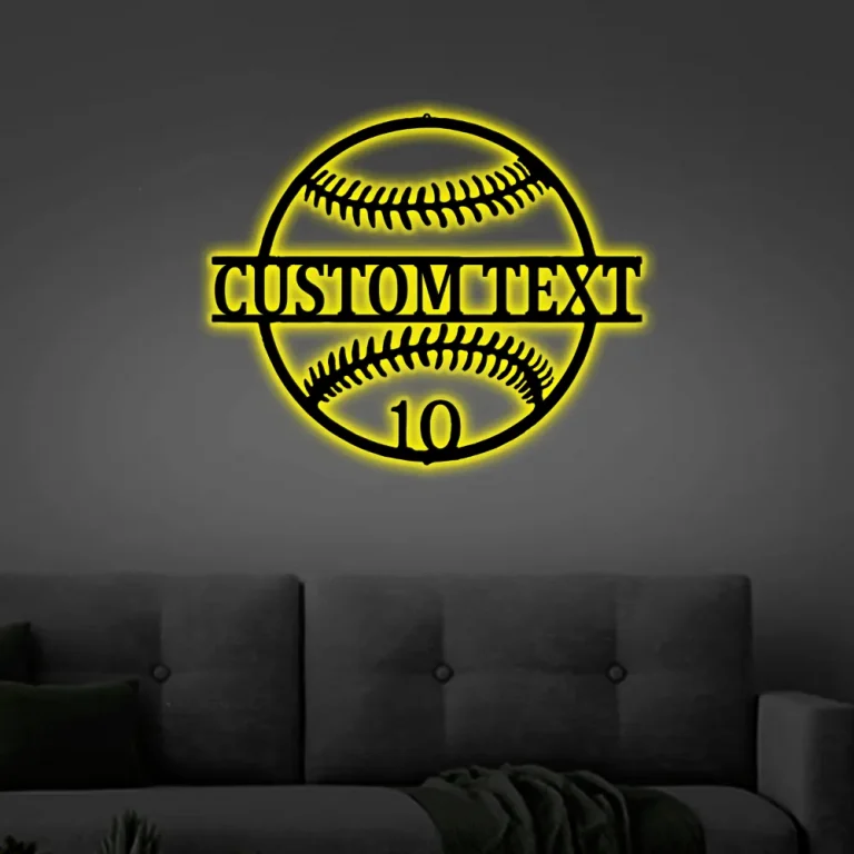 Custom Baseball Metal Sign With Led Lights, Customized Baseball Sign With Number Personalized Christmas Gift Home Decor