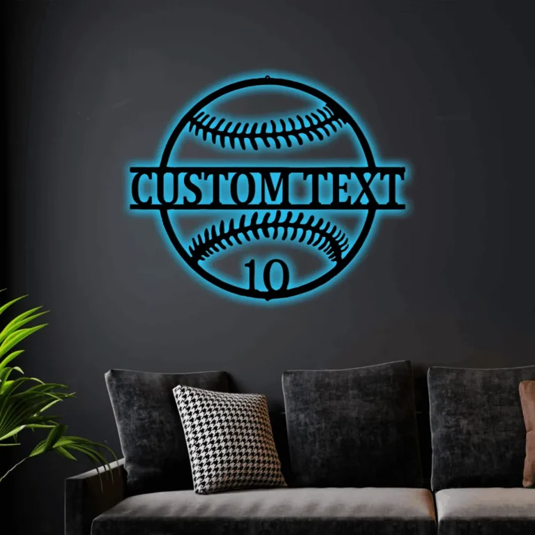 Custom Baseball Metal Sign With Led Lights, Customized Baseball Sign With Number Personalized Christmas Gift Home Decor