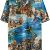 Tropical Tiki Summer Men Hawaiian Shirts, Funny Tiki Camping Short Sleeve Button Down Shirt, Summer Beach Shirt, Tropical Button Shirt, Aloha Shirt