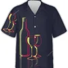 Wine Bottle And Glass Hawaiian Shirt Short Sleeve, Casual Button Down Shirt, Hawaiian Style Shirts, Summer Beach Shirt, Gift For Wine Lovers