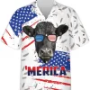 Black Angus Mens Hawaiian Shirt, 'merica Funny Animal Hawaiian Shirt, Patriotic Summer Shirts, 4th Of July Shirt Casual Button Down Shirt Short Sleeve