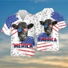 Black Angus Mens Hawaiian Shirt, 'merica Funny Animal Hawaiian Shirt, Patriotic Summer Shirts, 4th Of July Shirt Casual Button Down Shirt Short Sleeve