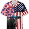 Black Angus Hawaiian Shirts, American Flag Cruise Shirts, Patriotic Cow Summer Beach Shirts, Funny Independence Day Button Down Shirts Short Sleeve