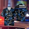 Police Car Hawaiian Shirts, German Shepherd Dog Police Shirt, Police Car And Dog Summer Shirt, Tropical Floral Printed Button Down Shirt Short Sleeve