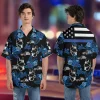 Police Car Hawaiian Shirts, German Shepherd Dog Police Shirt, Police Car And Dog Summer Shirt, Tropical Floral Printed Button Down Shirt Short Sleeve