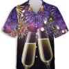 Happy New Year Hawaiian Shirts, Cheers Hawaiian Shirts, New Year Beach Shirts, Fireworks Summer Hawaiian Shirt, Casual Button Down Shirt Short Sleeve