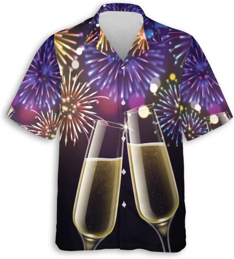 Happy New Year Hawaiian Shirts, Cheers Hawaiian Shirts, New Year Beach Shirts, Fireworks Summer Hawaiian Shirt, Casual Button Down Shirt Short Sleeve