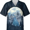 Wolf Howling Hawaiian Shirts, Wildlife Night Full Moon Cruise Shirt, Wolf Summer Beach Shirts, Casual Button Down Shirt Short Sleeve For Wolf Lovers