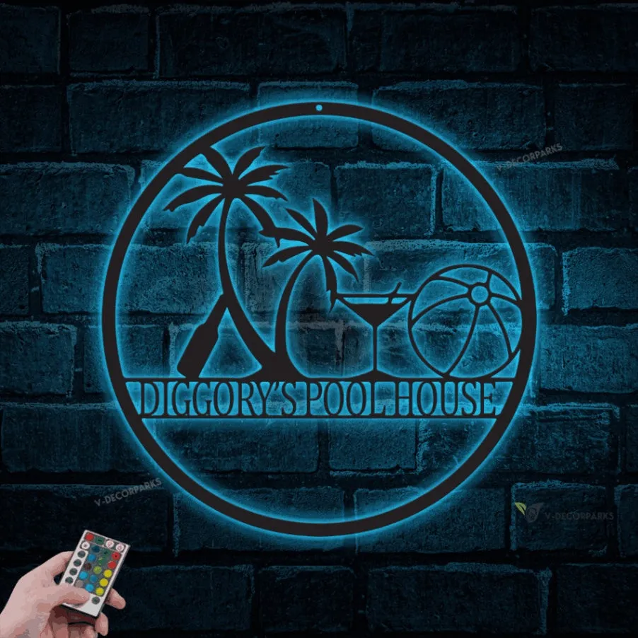 Bar & Grill Sign With Led Lights, Pool House Sign, Personalized Bar Sign, Custom Pool Signs, Wedding Gift, Father's Day Sign, Gifts For Men,pool Signs