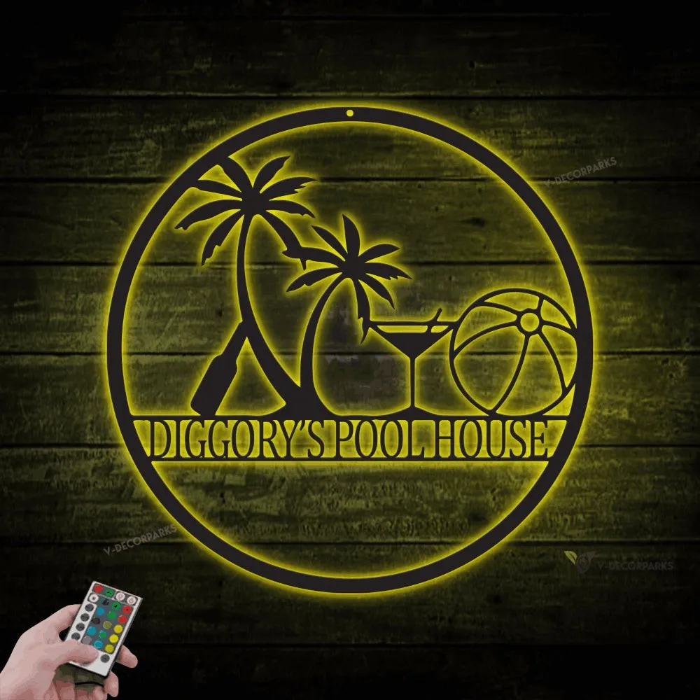 Bar & Grill Sign With Led Lights, Pool House Sign, Personalized Bar Sign, Custom Pool Signs, Wedding Gift, Father's Day Sign, Gifts For Men,pool Signs