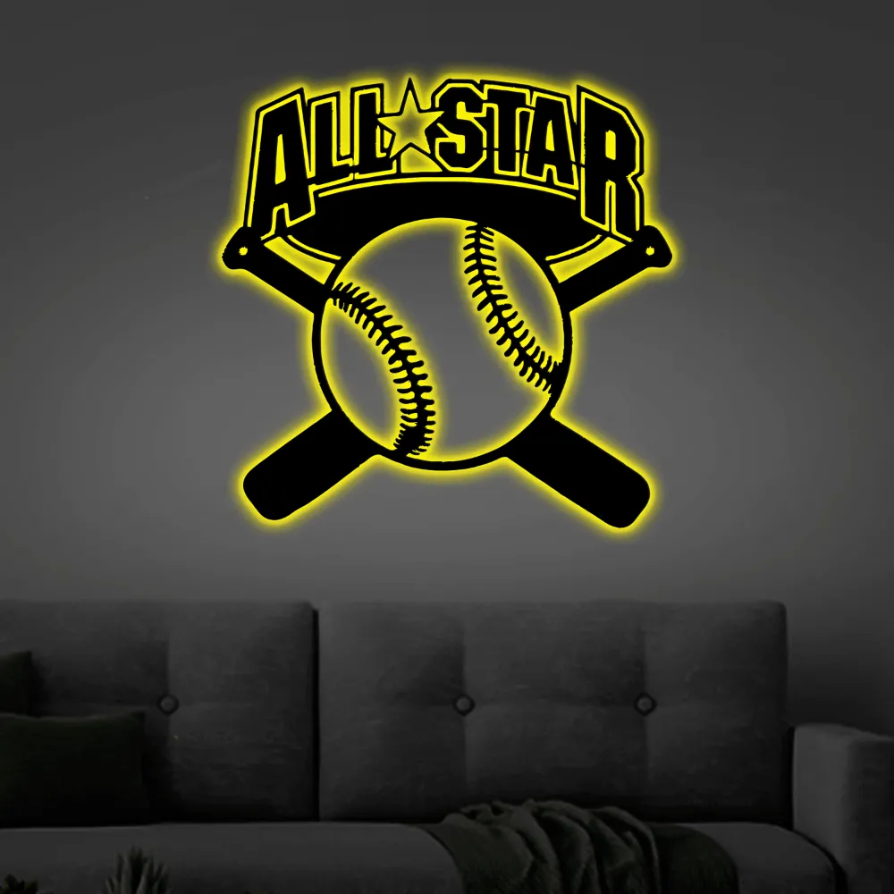 Baseball Bat Sign Monogram Sign With Led Lights, Personalized Baseball Bat Monogram Wall Home Decor Game Room Decor Gift For Coach