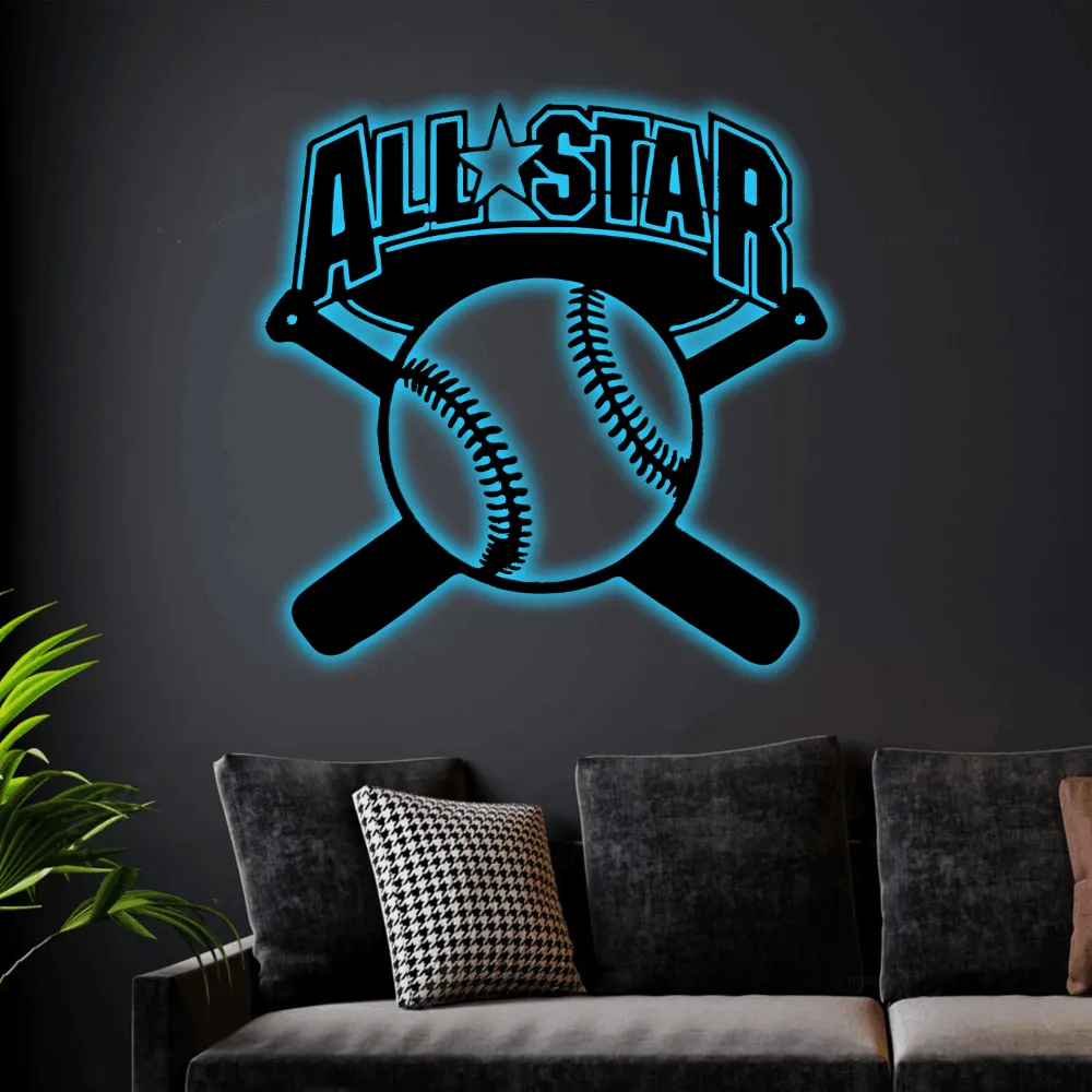 Baseball Bat Sign Monogram Sign With Led Lights, Personalized Baseball Bat Monogram Wall Home Decor Game Room Decor Gift For Coach