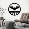 Bat With Led Lights, Metal Sign, Metal Name Sign, Black, Halloween Decor, Halloween, Bats, Outdoor Sign, Door Sign