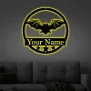 Bat With Led Lights, Metal Sign, Metal Name Sign, Black, Halloween Decor, Halloween, Bats, Outdoor Sign, Door Sign