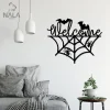 Bat And Spider Welcome Metal Wall Art, Halloween Wall Hanging, Metal Sign Perfect For Halloween, Spider Wed Design Wall Art Decor